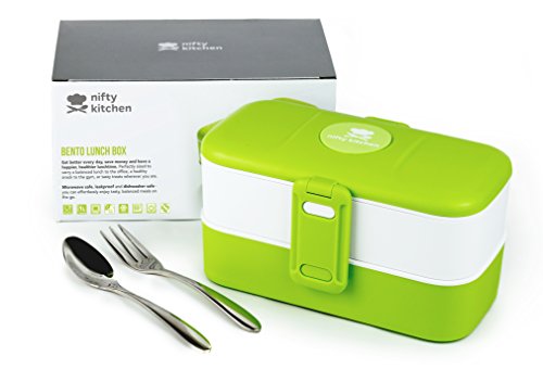 Nifty Kitchen Bento Lunchbox, 2 Abteilungen mit Besteck