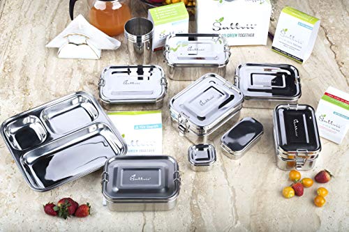 Essensbox frei von BPA Wiederverwendbarer Meal Prep Container Gesamtvolumen1900ml 4 in 1 Sattvii Edelstahl Eco Lunchbox /& Brotdose T/ÜV gepr/üft Umweltfreundliche Brotbox