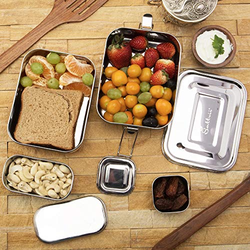 Essensbox frei von BPA Wiederverwendbarer Meal Prep Container Gesamtvolumen1900ml 4 in 1 Sattvii Edelstahl Eco Lunchbox /& Brotdose T/ÜV gepr/üft Umweltfreundliche Brotbox